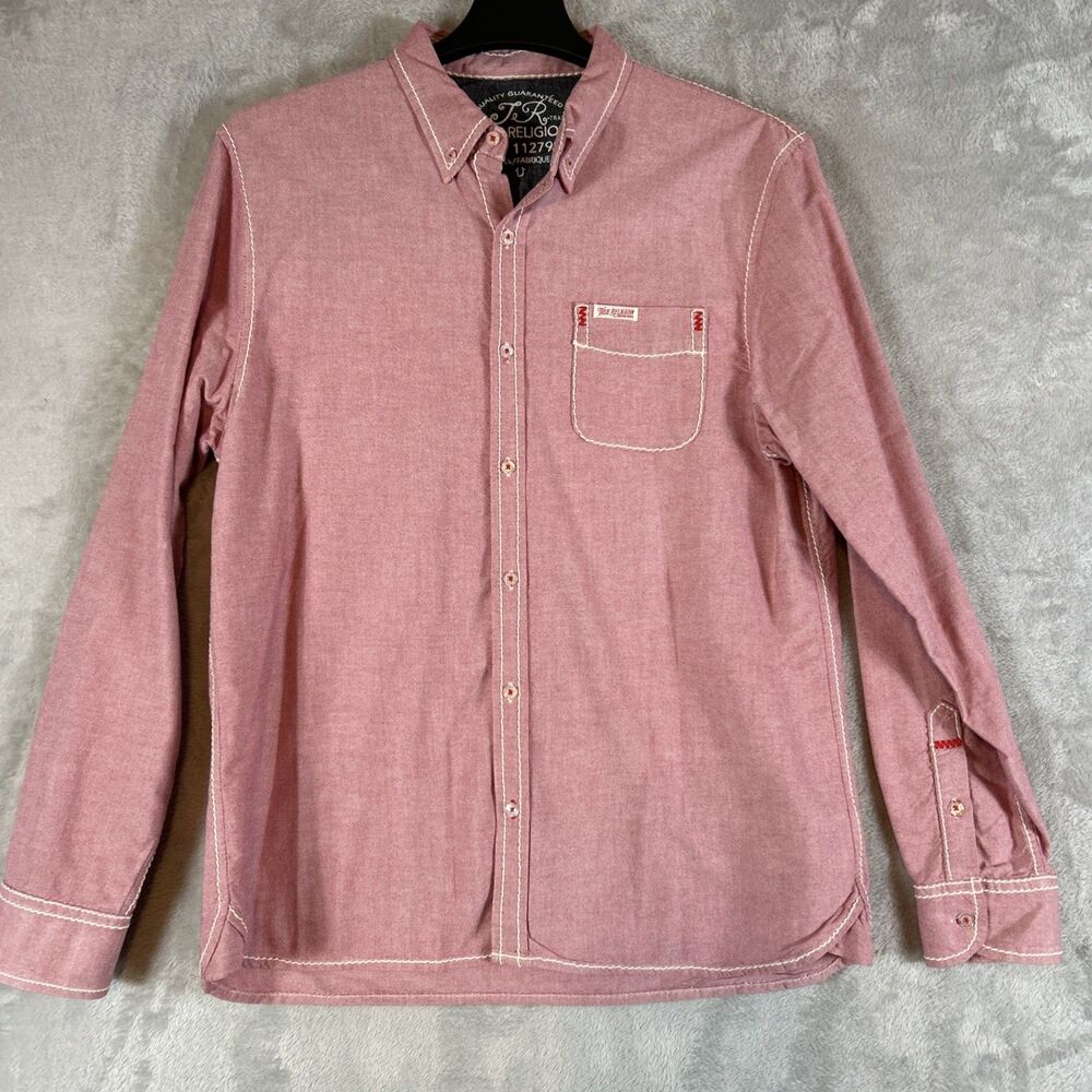 True Religion Red Heavy Stitched Button-Down Tailored Fit Shirt Size XXL